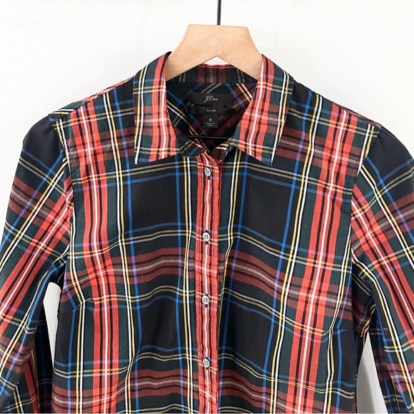 J. Crew Tartan Plaid Slim Shirt Red & Blue Size 6 - Picture 5 of 7